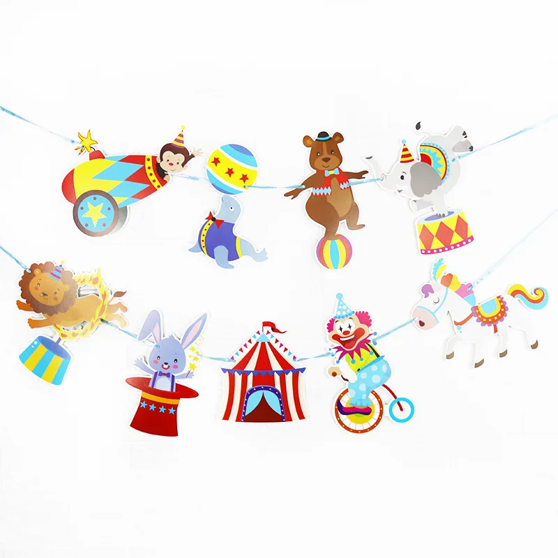 Carnival Circus Birthday Banner Circus Animals Clown Magician Garland Bunting for Kids Birthday Baby Shower Party Decoration