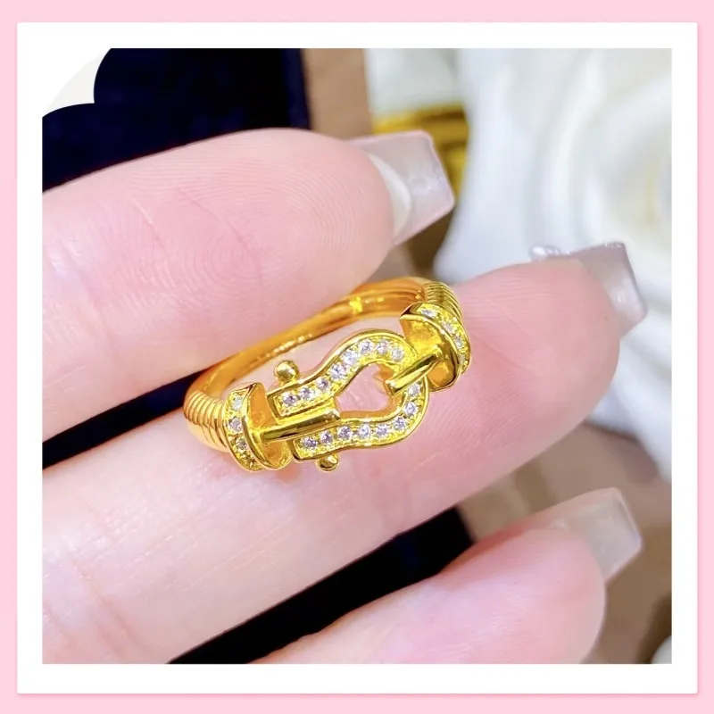 

Кольцо с бриллиантами и пряжкой в форме подковы, в стиле интернет-знаменитостей и крупных брендов, с элементами легкой роскоши и высоким чувством стиля, креативное, модное, женское.