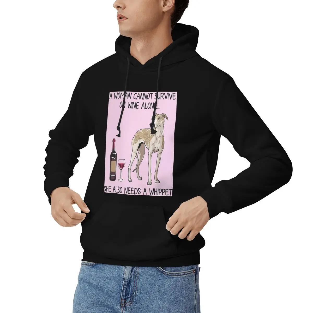Whippet Dog And Wine Funny Gift  Hoodies Men's Women Casual Pullover Sweatshirt Fashion Long Sleeve Streetwear Autumn Winter