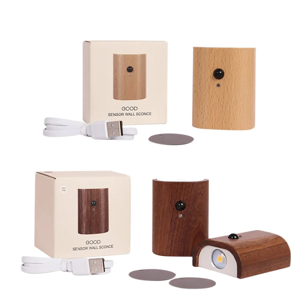 Applique Murale LED Rechargeable par USB, avec Capteur de Mouvement Magnétique, en Bois, Veilleuse Mars, pour Chambre à Coucher et Couloir, 0.4W, Nouveauté