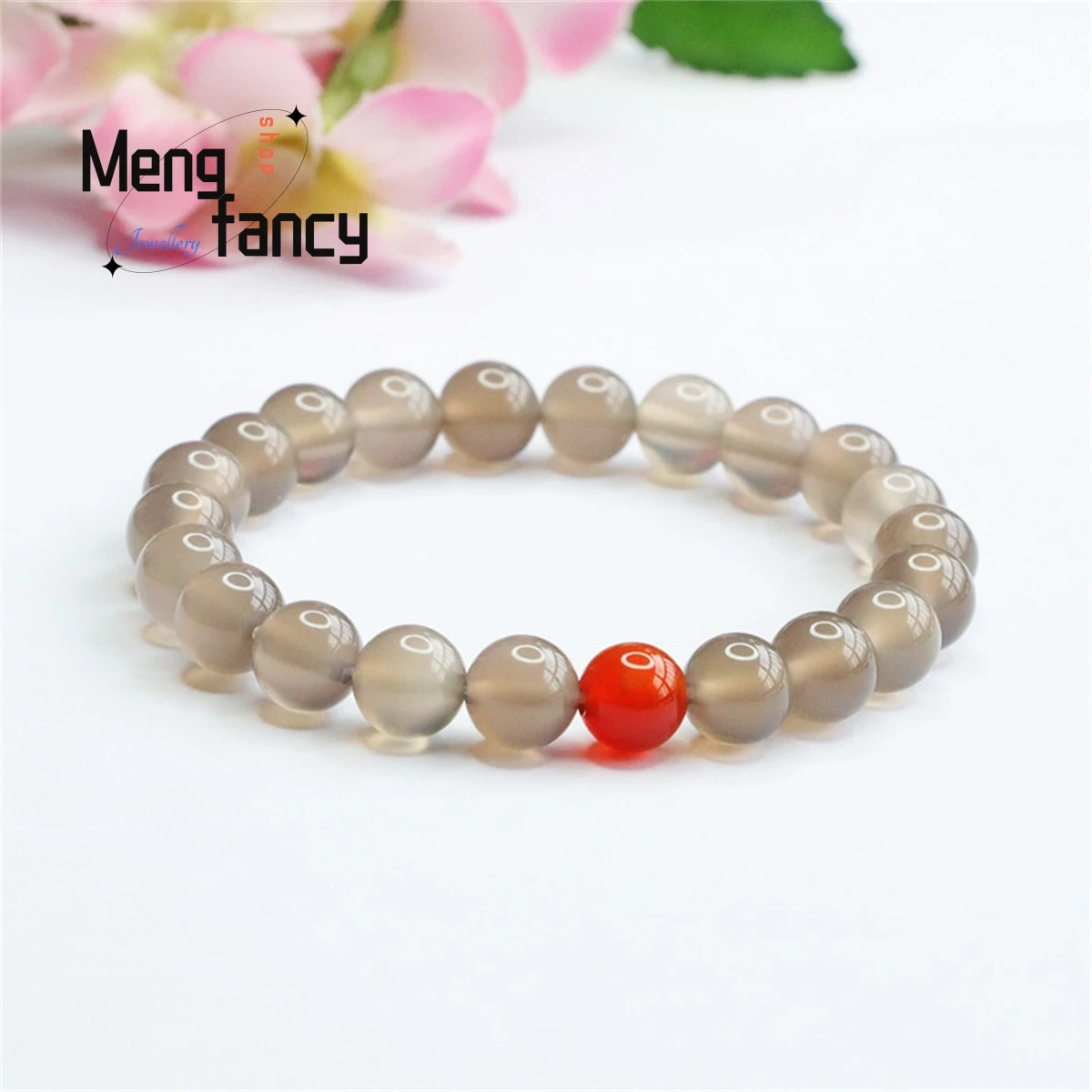 Natural Red Agate Smoke Purple Jade Chalcedony Acacia Bean Ball Bracelet Simple Elegant Personalized Fashion Versatile Jewelry