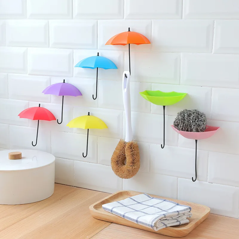 3Pcs/set Creative Umbrella Shape Hook Colorful Key Hanger Holder Home Bedroom Wall Decoration Accessories Load Weight 0.2kg U3