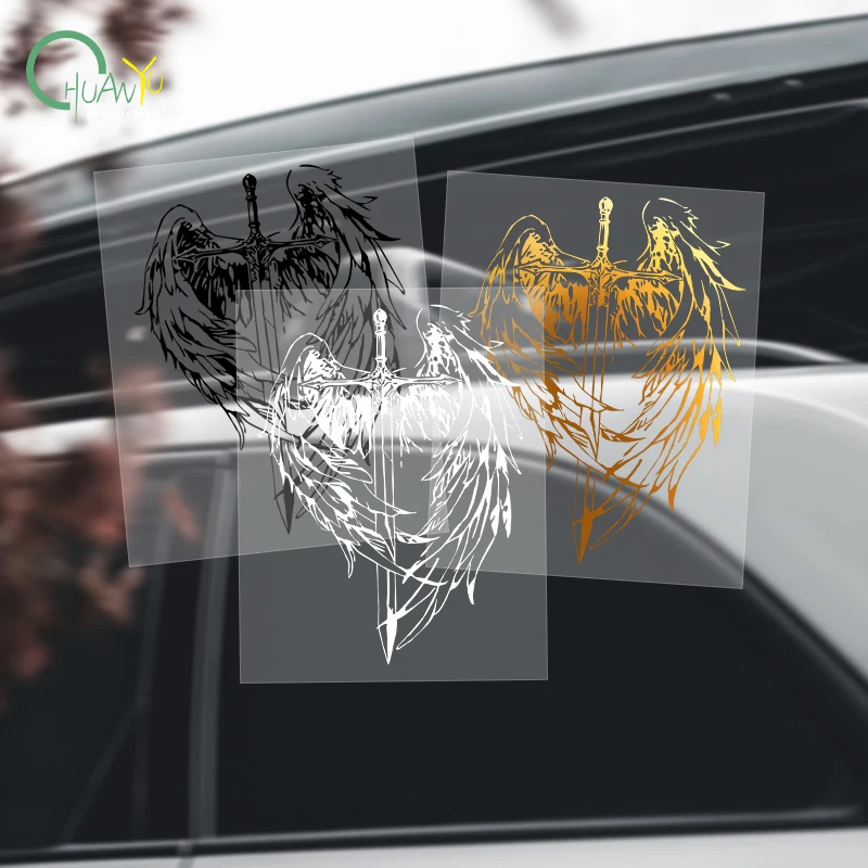 Angel Wings Holy Sword Car Decal, Dark Knight Totem Car Sticker, Waterproof Auto Hood Window Decor Sticker