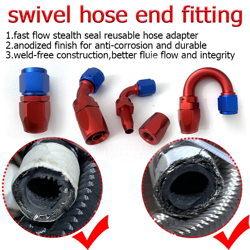 

CPE AN4 AN6 AN8 AN10 AN12 Fuel Rotary Hose End Connector Qdapter Kit Connector 0/45/90/180 ° Automotive Accessory Hose Connector