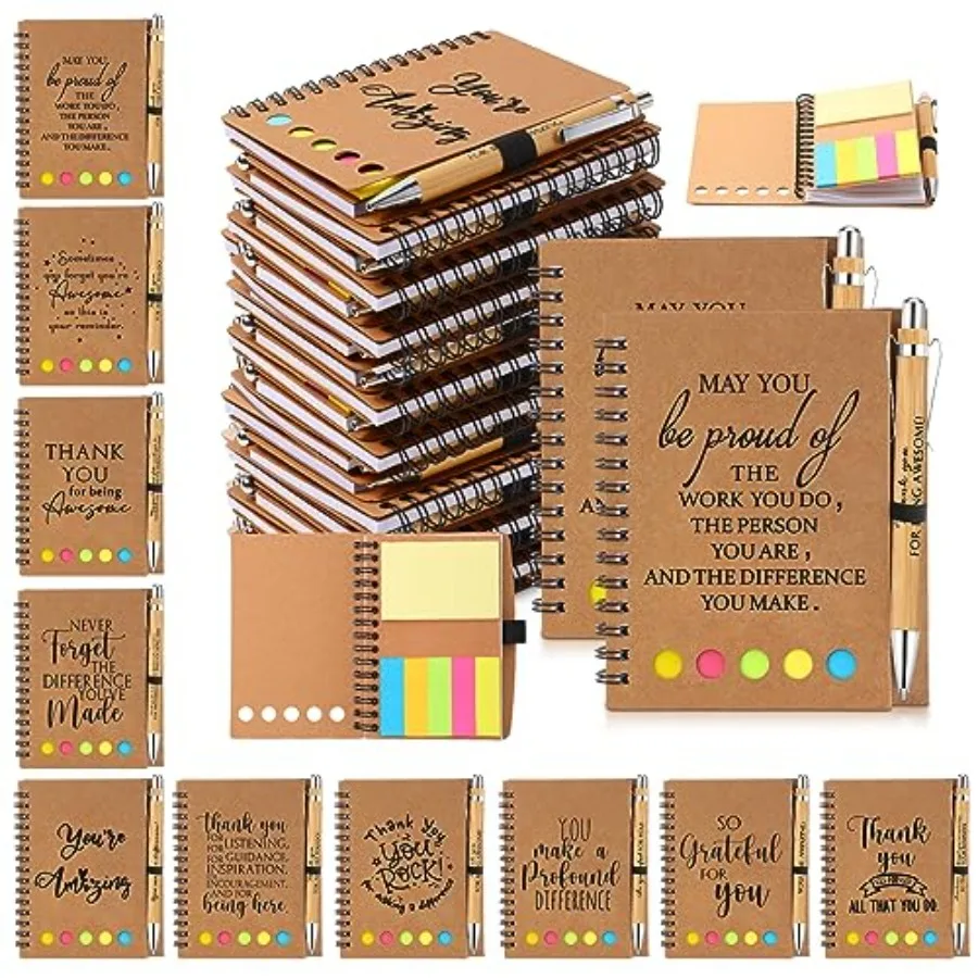 

Set Employee Appreciation Gifts Bulk Inspirational Notebook with Sticky Note and Bamboo Pen Set Thank You Gifts for Coworkers T