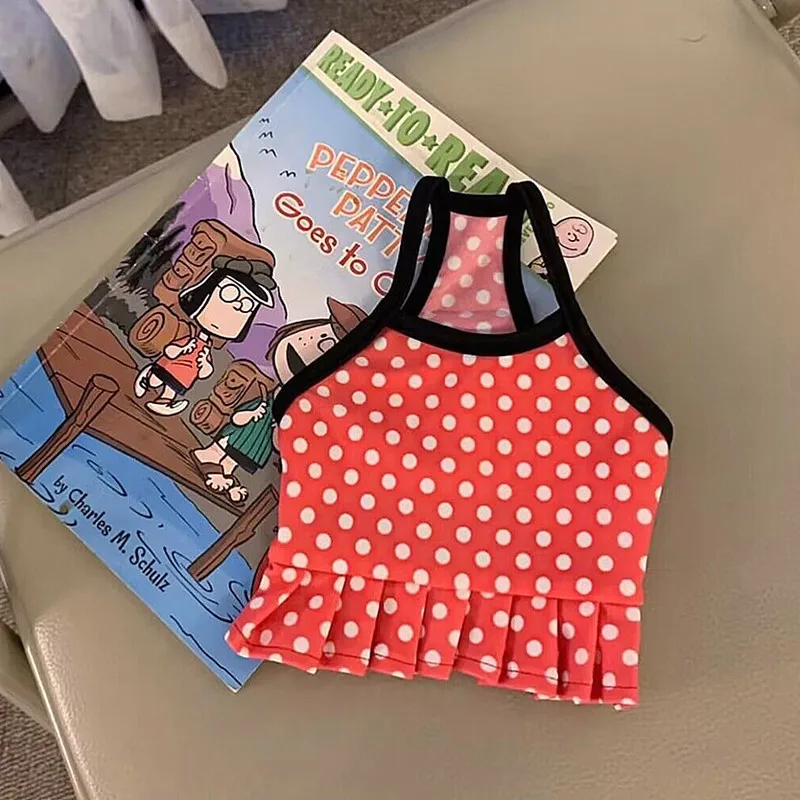 

Red Pet Couple Dress Bichbear Summer Schnauzer Dress Puppy Halter Top Polka Dot Print Dog Clothes Pet Supplies