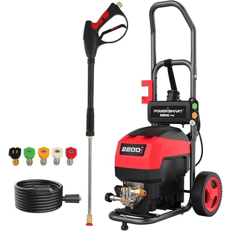 Electric Pressure Washer 2200 PSI, 1.2 GPM,1600W with Onboard Soap Tank, Spray Gun & Wand, 5 Nozzle Set for Cleaning Cars