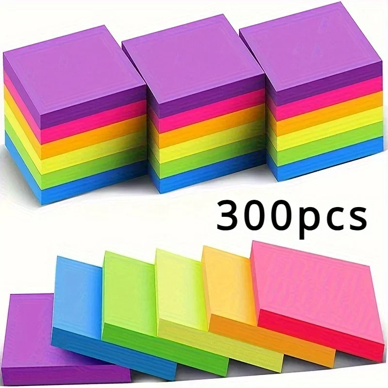 300/600 unidades de notas post-it fluorescentes de seis colores en blanco son adecuadas para tareas de estudiantes y se pueden apuntar por n veces.