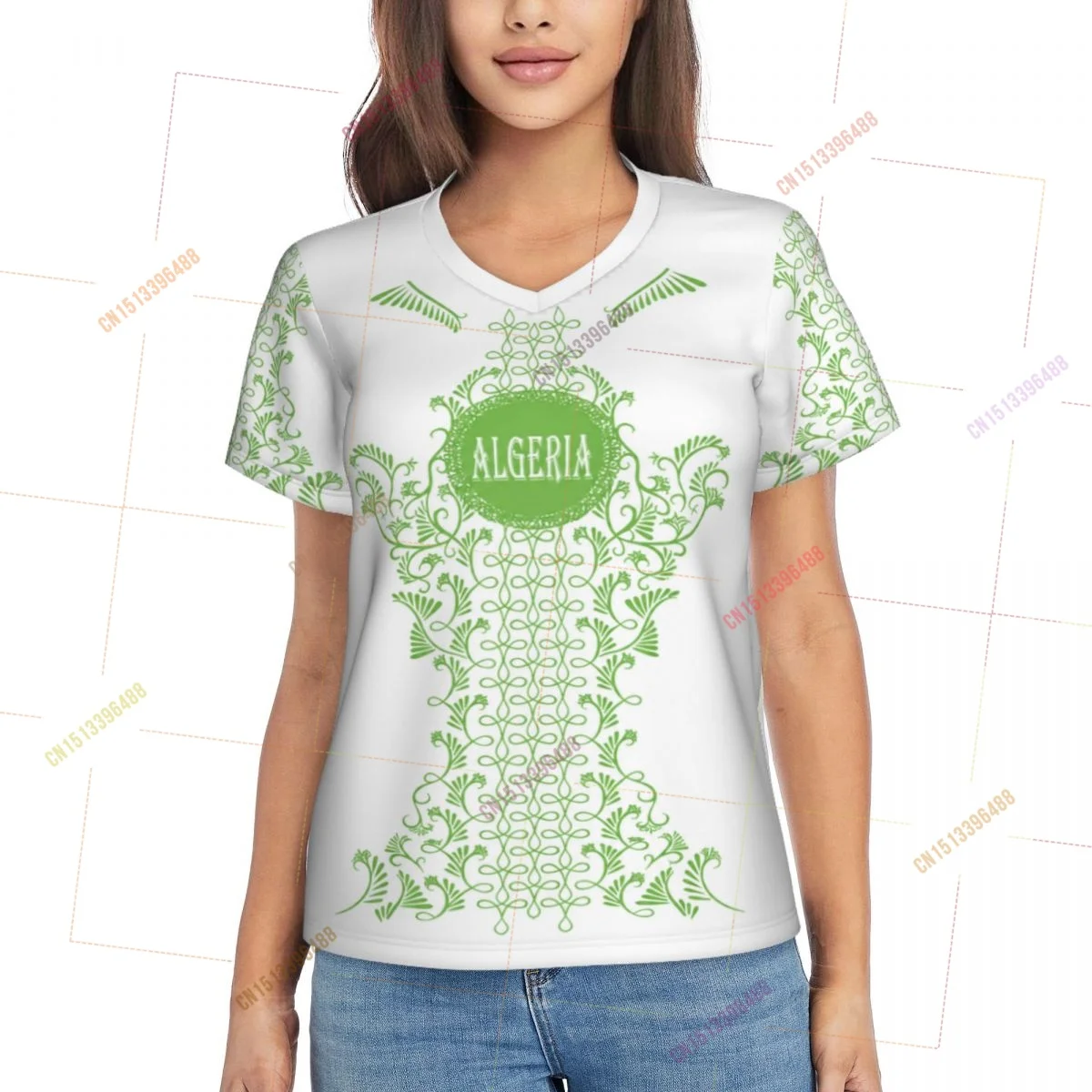 2026 Algeria Flag Shirts Women Patriotic Tee Tops V-Neck Short Sleeve Summer Soft Breathable Lady Y2k T-Shirt