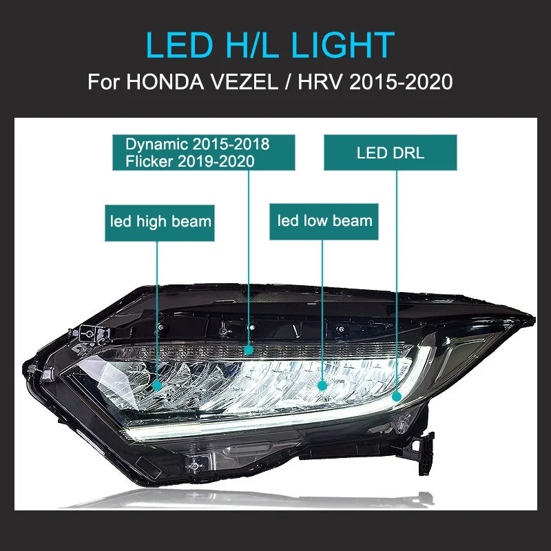 LED Headlights for Honda Vezel HRV HR-V 2015-2018 2019 2020 Headlights Plug and Play with DRL Dynamic Turning Front Head Lights