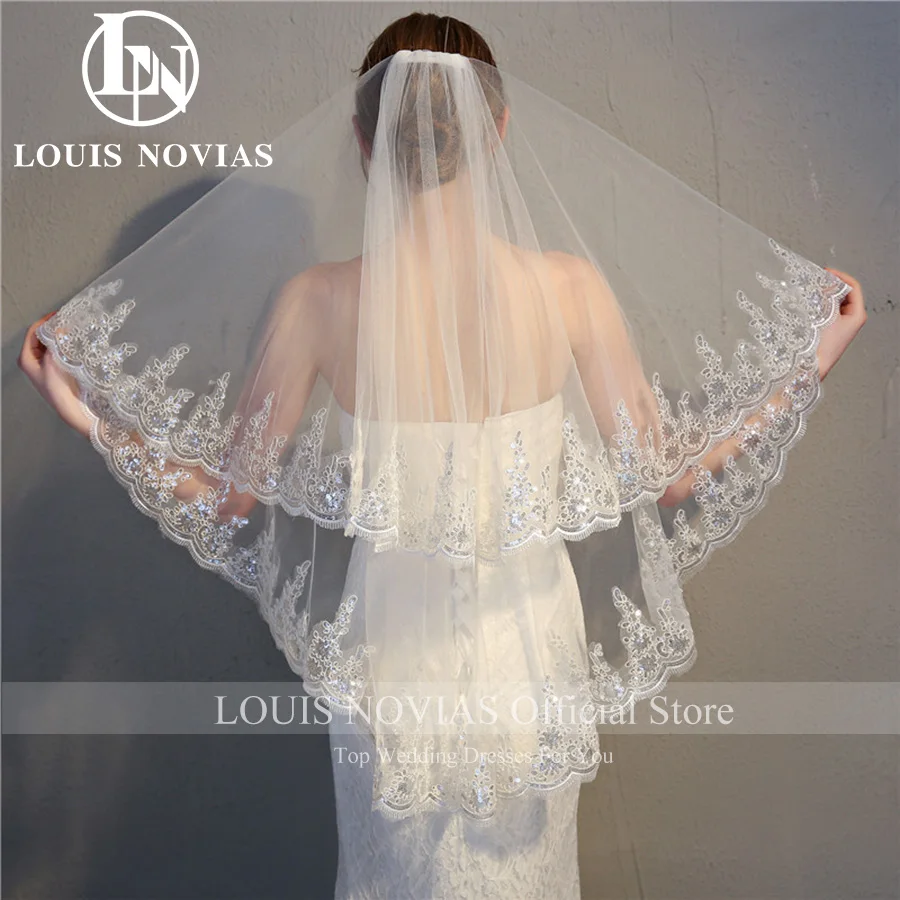 LOUIS NOVIAS Customized Short  Wedding Veil with Comb 2024  French Lace Custom Made Bridal Veils