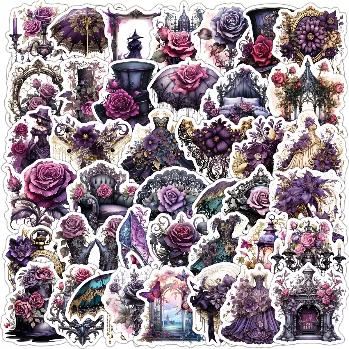 

10/50Pcs Purple Gothic Flower World Aesthetic Stickers Girls Graffiti Decals Scrapbooking Notebook Travel Luggage Phone Sticker
