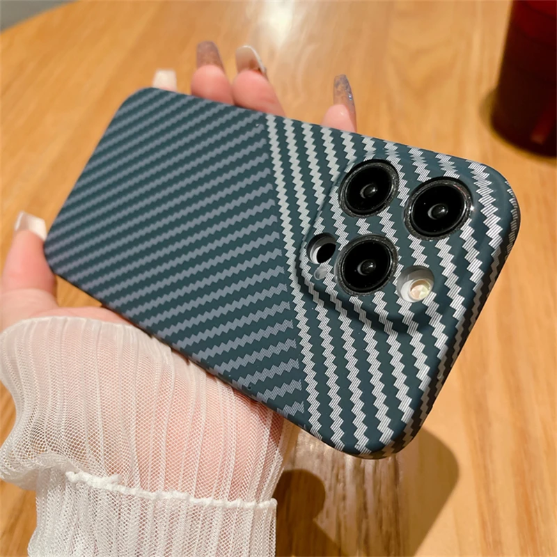 Luxury Carbon Fiber Texture Matte Case For iPhone 15 14 Plus 12 11 13 Pro XS Max X XR Ultra Thin Hard PC Shockproof Bumper Cover