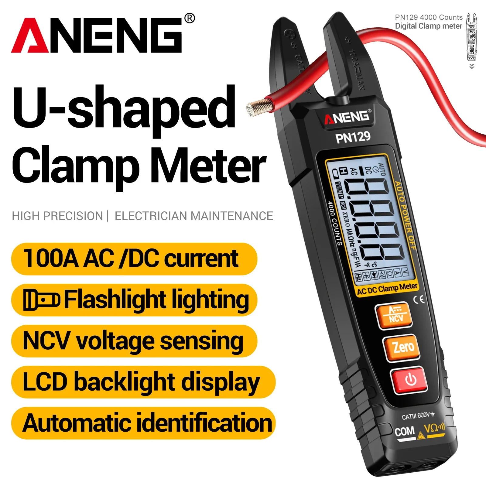 

ANENG PN129 Digital Clamp Meter 4000 Counts Professional AC DC Voltage Current Resistance Tester NCV Detector Electrician Tools