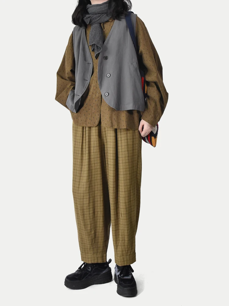 

Повседневные свободные брюки с эластичным поясом, винтажные, с художественными складками на манжетах, четыре цвета, широкие штанины, осенне-зимние брюки