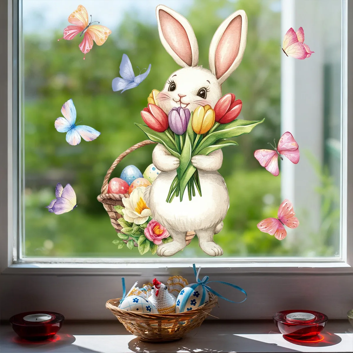 Easter Window Stickers Spring Flower Bunny Static Cling Decals Glass Decoration Home Party Supplies