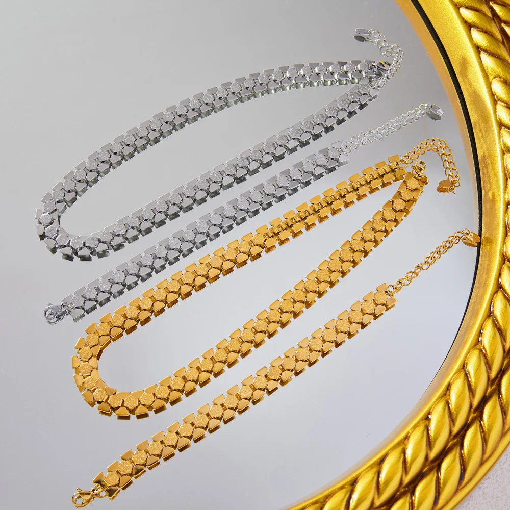 Stainless Steel Necklace Bracelet For Women Men Polygonal Chain Waterproof Couple Wedding Gold Silver Color Jewelry Sets