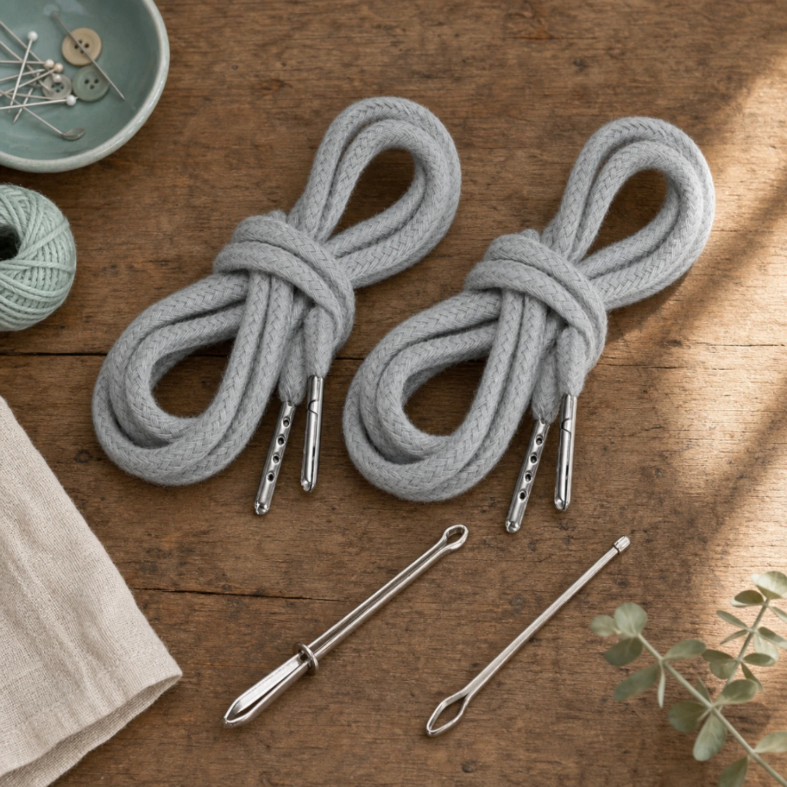 2 Pieces Drawstring Cords with Threader Tools Strong Replacement Drawstring with Threader Drawstrings Heavy Duty