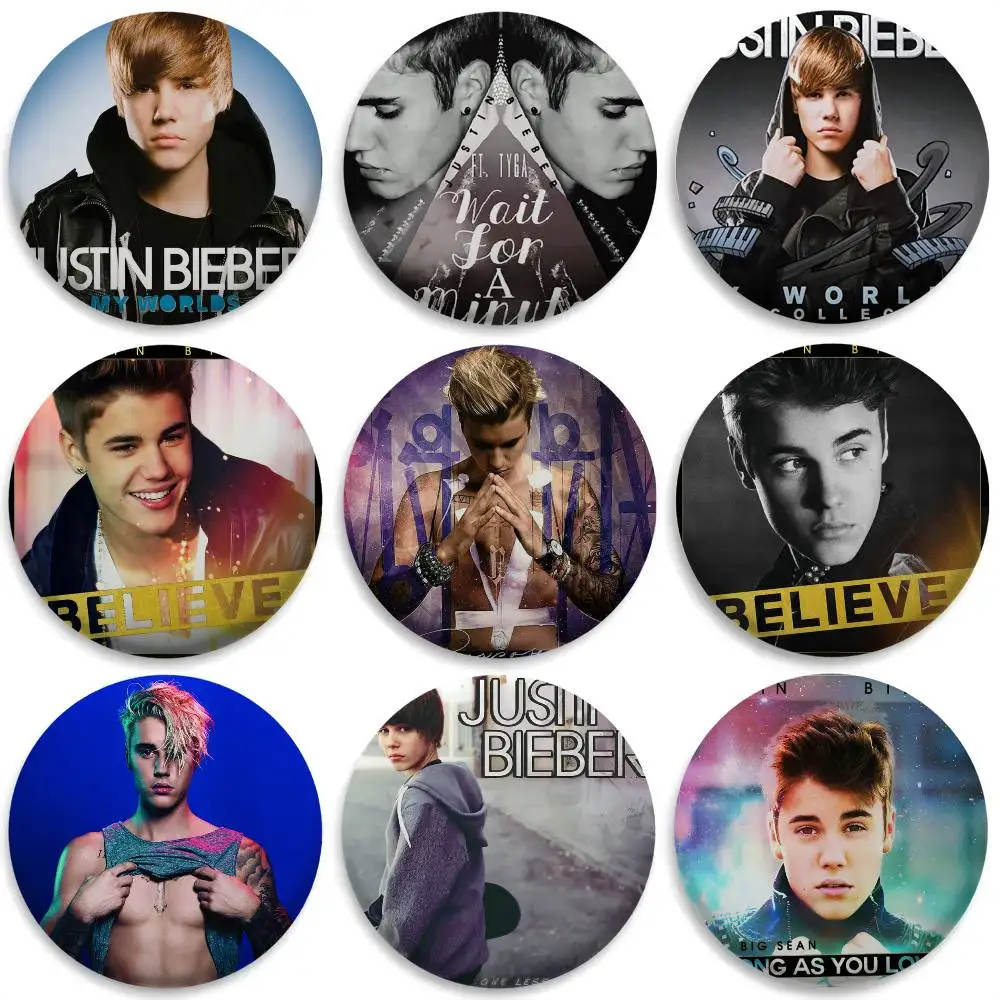 

J-Justin B-Bieber Singer Badges Round Exquisite Badge Brooches Creative Pins For Clothes Hat Backpack Gift Accessories