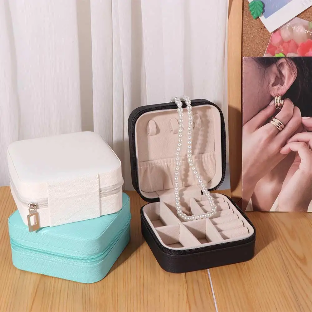 قلادة خاتم المخملية صندوق مجوهرات علبة التعبئة والتغليف مربع سستة مجوهرات حقيبة للتخزين عرض الأقراط المحمولة حامل مُنظِم