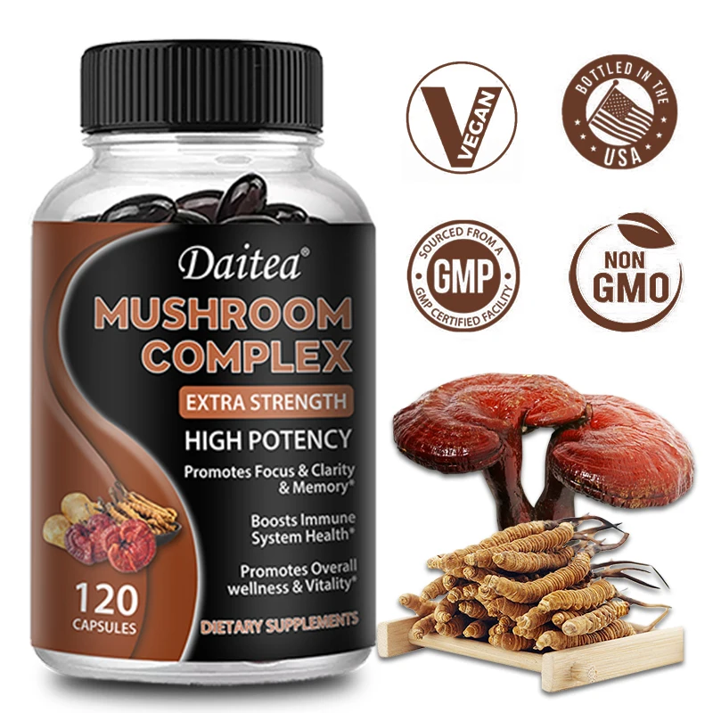 Strength Brazil Mushroom Capsules -Lions Mane Cordyceps Reishi - Brain Supplement for Memory and Focus Relief Stress Better Mood