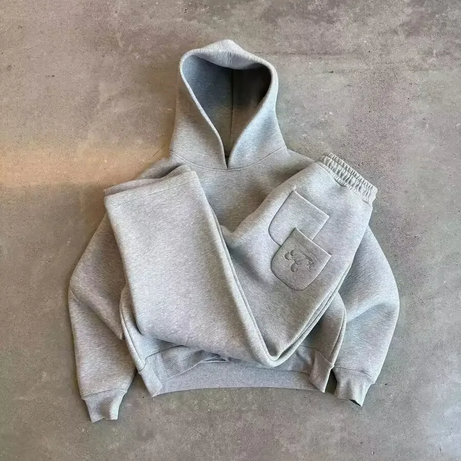 

American High Street Saint xander Trasuit Pure Color Hoodie Sweatpants Set Air Layered Loose Fit Organic Cotton Youth Ca...