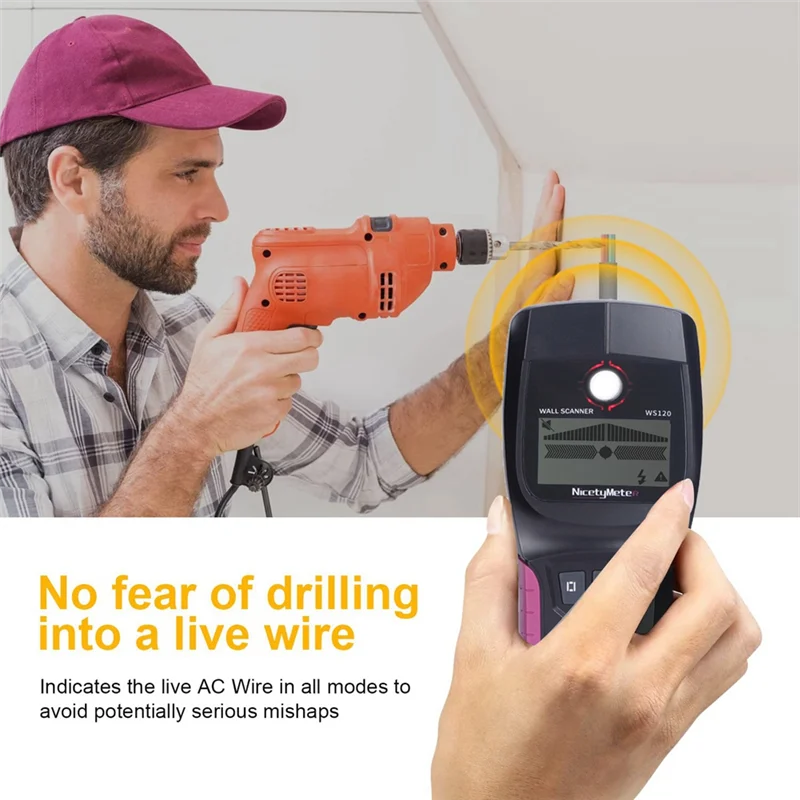 AEA2-Nicety Meter 5 In 1 Stud Metal  Wall Scanner AC Wood Finder Cable Wire Depth Tracker Plumbing Underground WS120