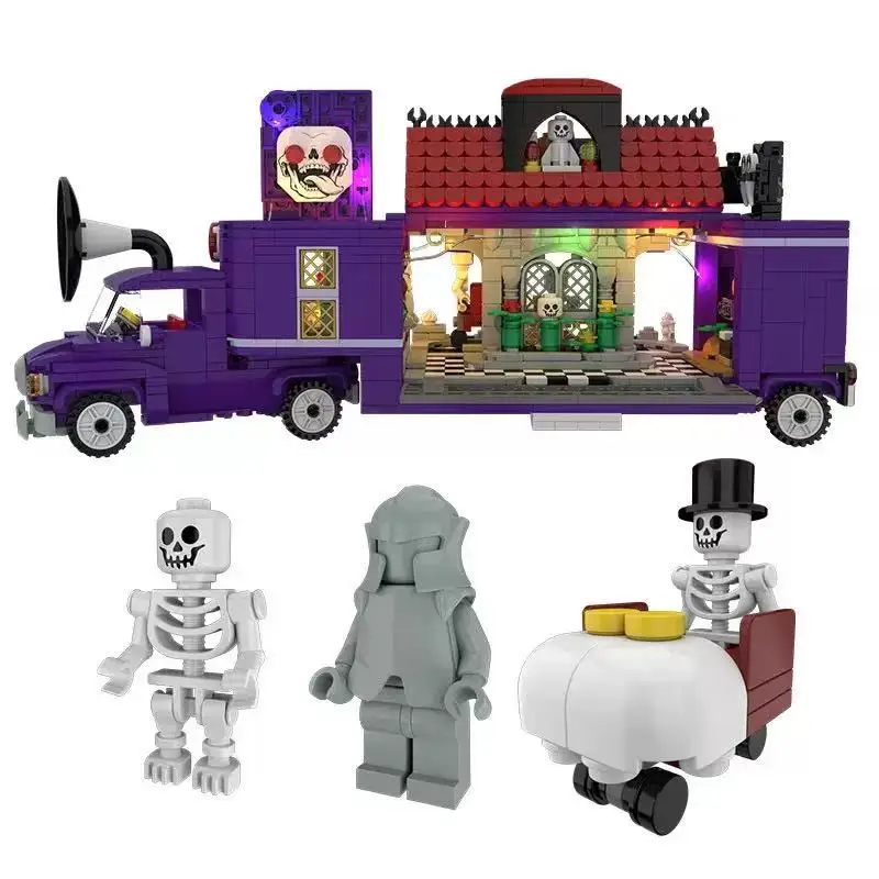 

Halloween creative ghost food truck 1224PCS building blocks assembly, educational toy model assembly, children's holiday gift