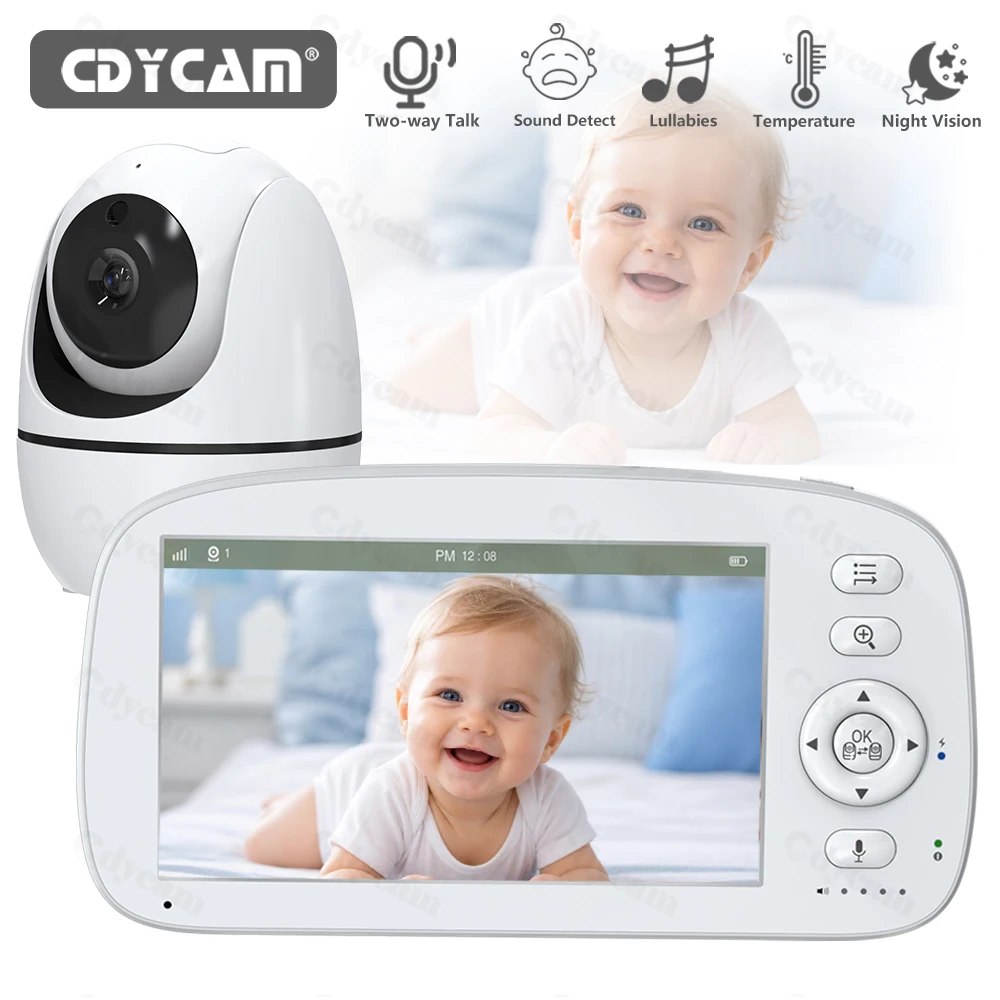 Monitor para Bebés con Cámara y Visión Nocturna, Pantalla de 5'' con Batería de 5000 mAh, Monitor de Video con Función de Panorámica, Inclinación y Zoom, Comunicación Bidireccional y Canciones de Cuna
