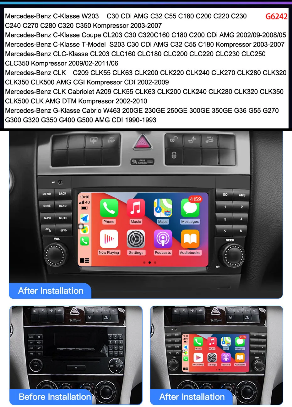Android Car radio Carpaly GPS Navigation+HD rearview camera For Mercedes-Benz CLK C G-Klasse W203 CL203 S203 C209 W209 A209 W463