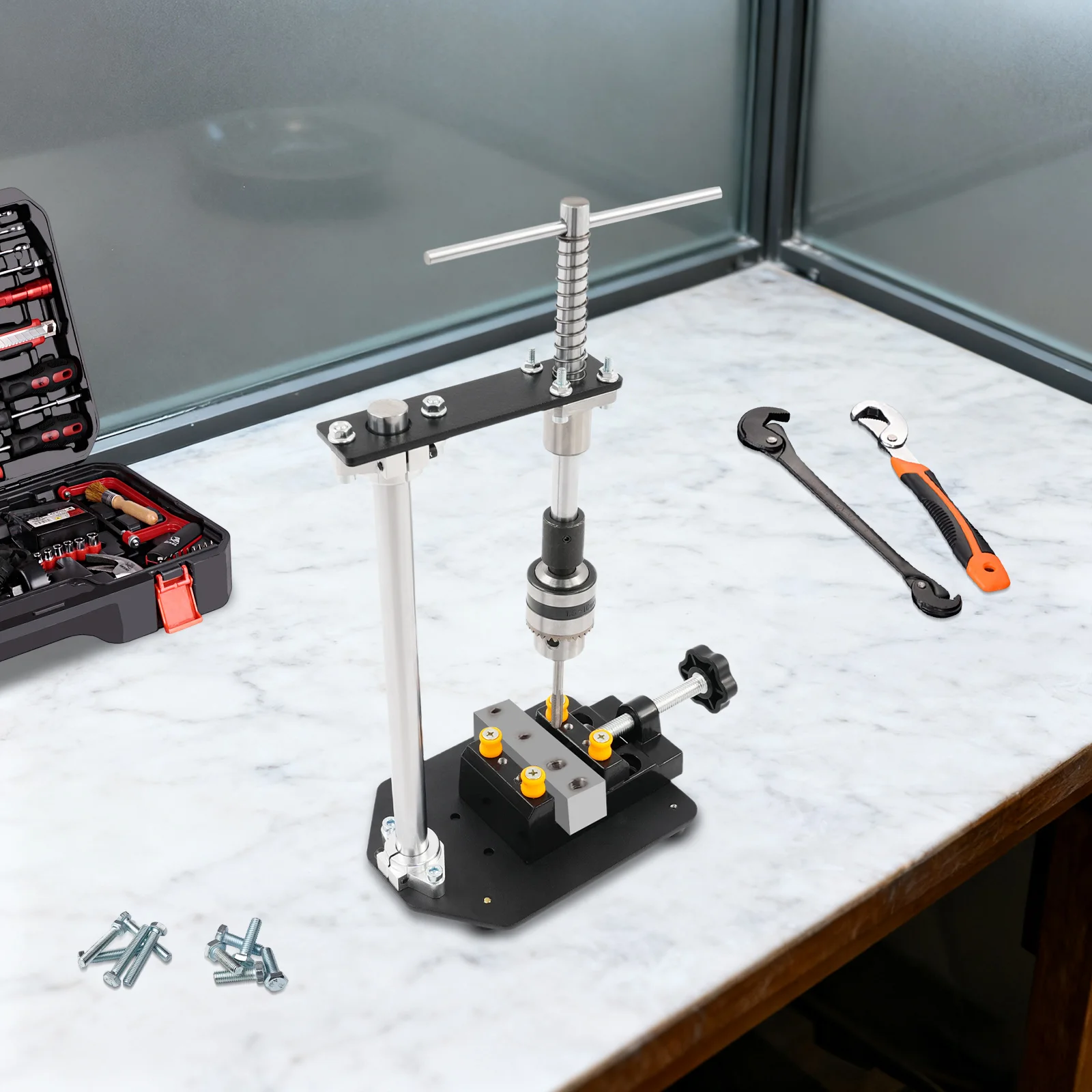 

Ручной резьбонарезной станок, набор для нарезания резьбы с 6 метчиками и тисковыми станками, ручной инструмент для нарезания резьбы по металлу, дереву, пластику, инструмент для ремонта