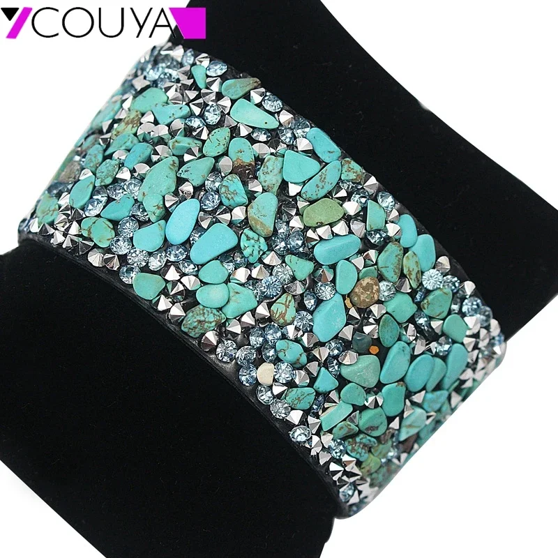 COUYA Wrap Green Cow Leather Bracelet for Women With magnetic Clasp Buckle Fashion Female Bracelet Party Wedding Jewelry B10034