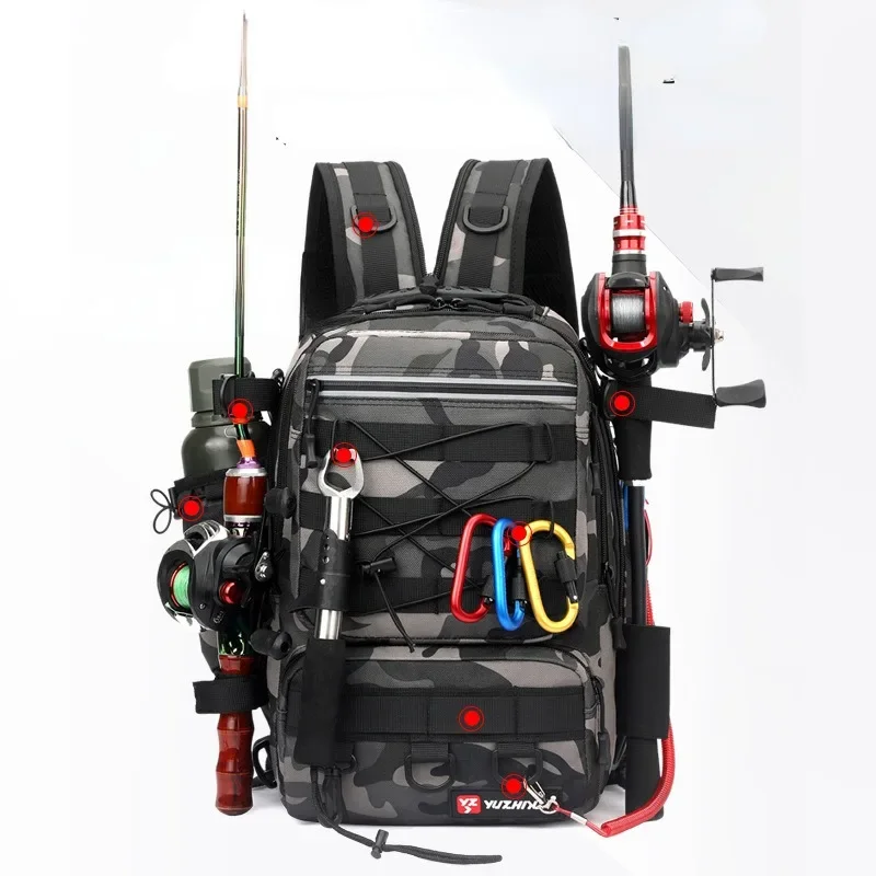 camouflage lure fishing bags mochila multifuncional esportes ao ar livre grande capacidade rod tackle bolsa pesca com mosca 01