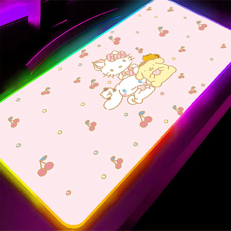 Mouse pad rgb hello kitty, borda de travamento, tipo velocidade do computador, tapete para jogadores de e-sports, teclado de laptop, led, mousepad, tapete de mesa