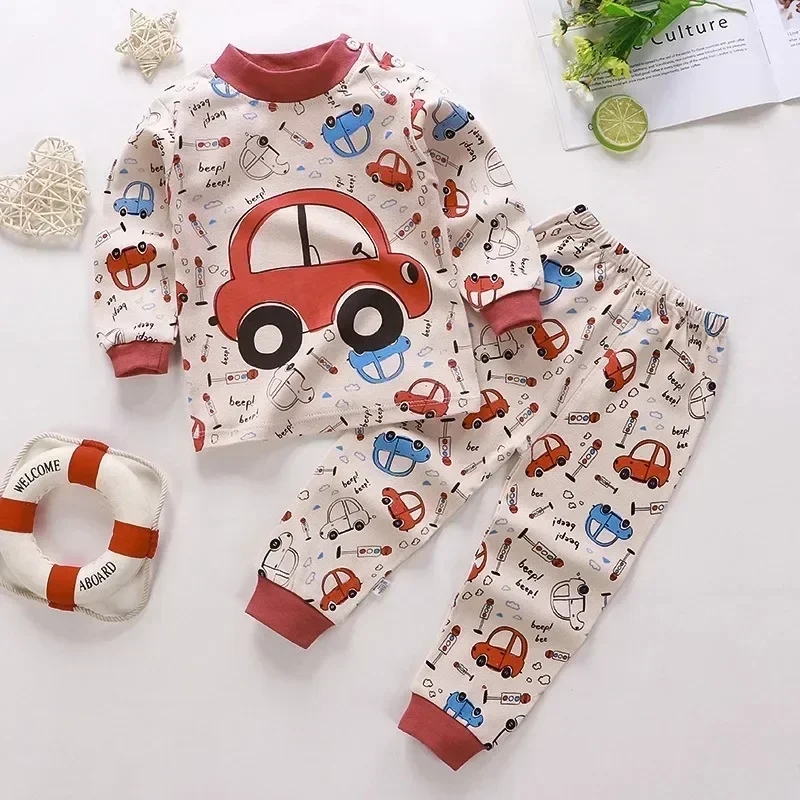 Cartoon Pajamas Suits Children\'s Baby Boys Girls Spring Autumn Sleepwear Home Clothes Cotton Autumn Long Trousers Kids Pijamas