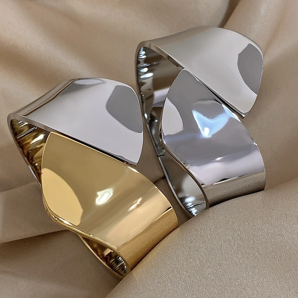 New Stainless Steel Opening Cuff Bracelet For Women Men Fashion Chunky Wide Embrace Waterproo Cuff Wristband Jewelry Gifts