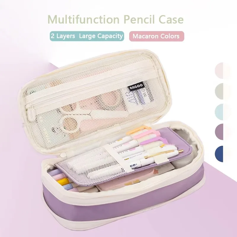 Kawaii Federmäppchen, großes Fassungsvermögen, Schulbedarf, Bleistiftboxen für Mädchen, niedliche koreanische Schreibwaren-Organizer-Taschen, 3 Fächer