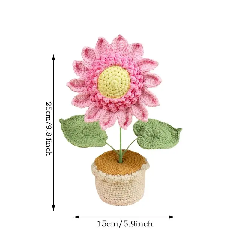 Knitted Sunflower Handmade Artificial Potted Plant Desktop Decoration Home Table Centerpiece 25cm/9.84inch Sunflower Ornament