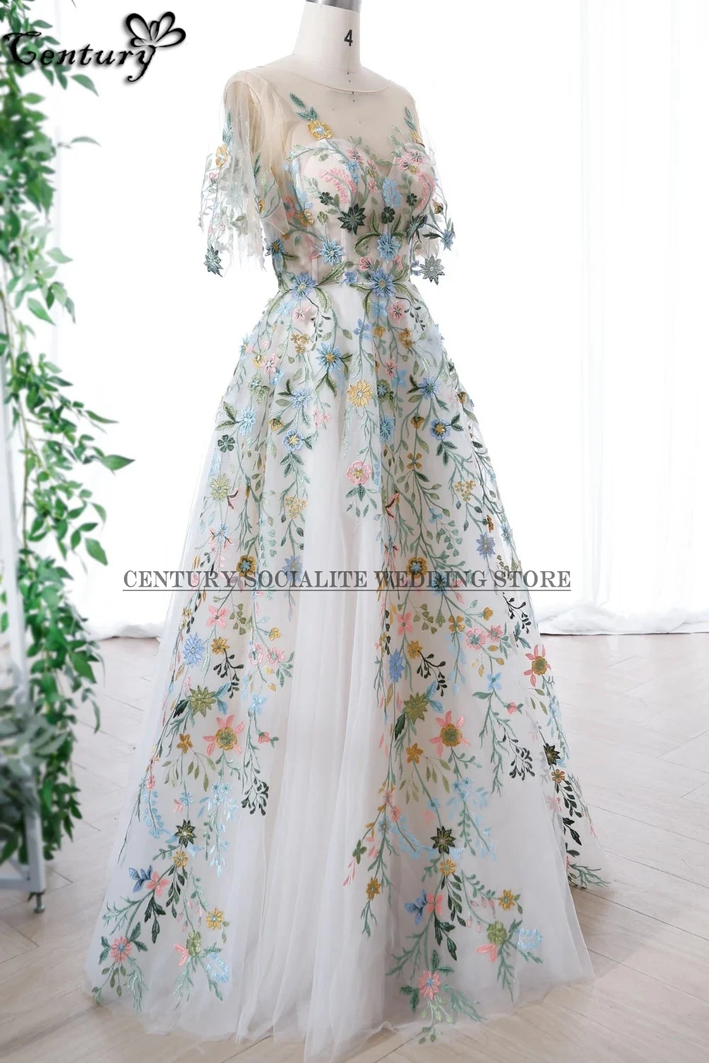 Floresta fada floral vestido de casamento feminino manga curta rendas até colorido bordado flores vestidos de noiva robe de mariee personalizado