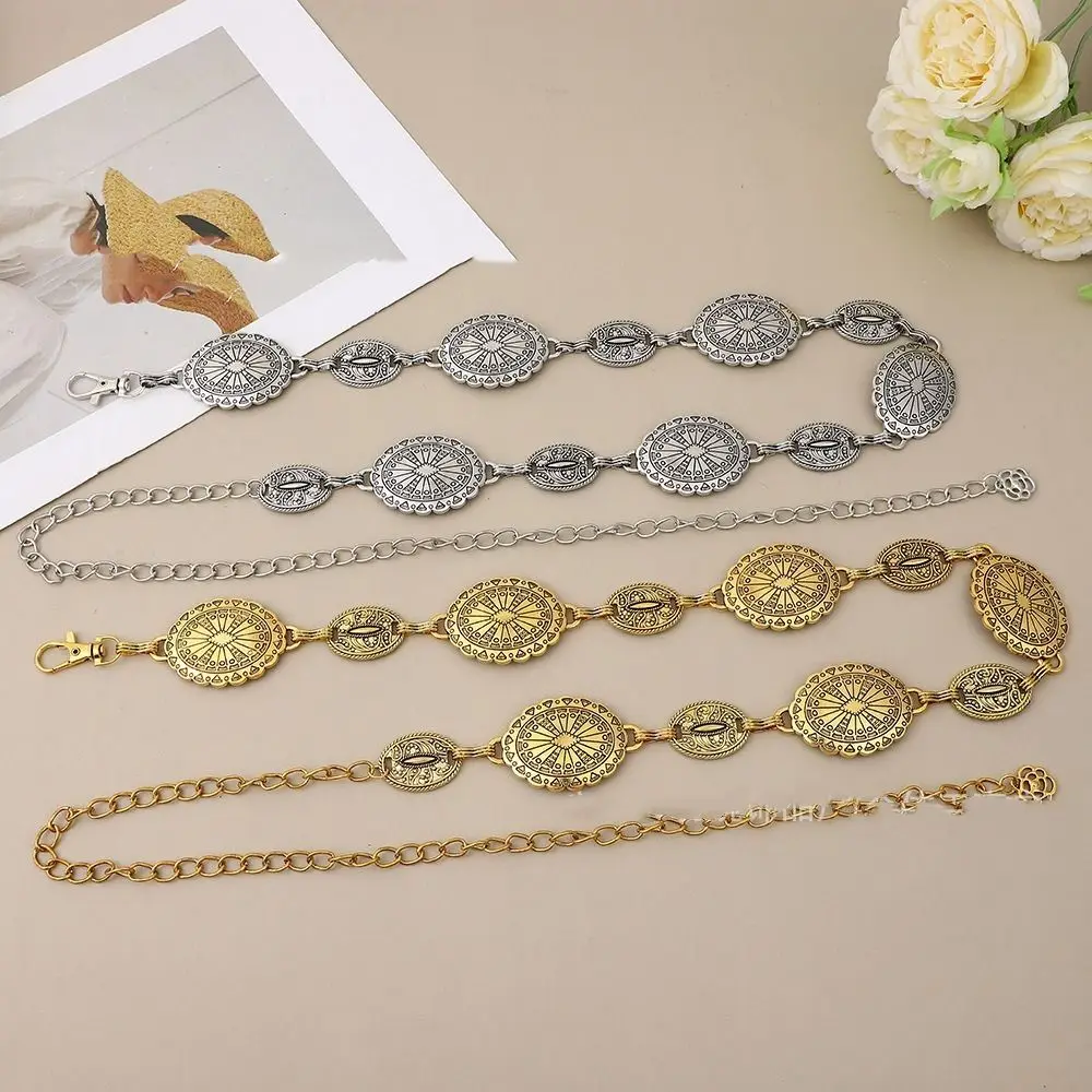 Vintage Belly Chain Bohemian Waist Chains Oval Ethnic Style Dress Belt Chains Jewelry Gold Tassel Body Chain Women
