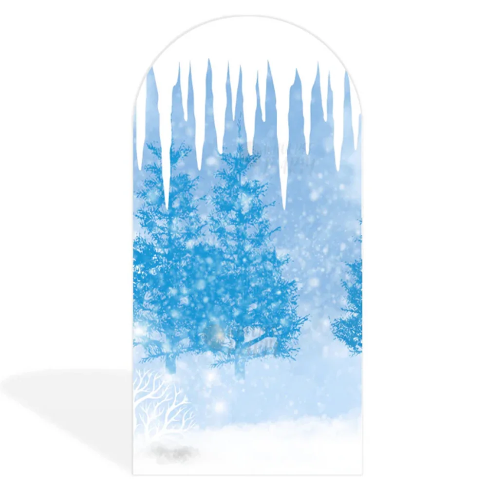 Winter Wonderland Party Chiara Arch Backdrop Cover Custom 2-sided Frozen Snow Christmas Photography Background Photo Shoot