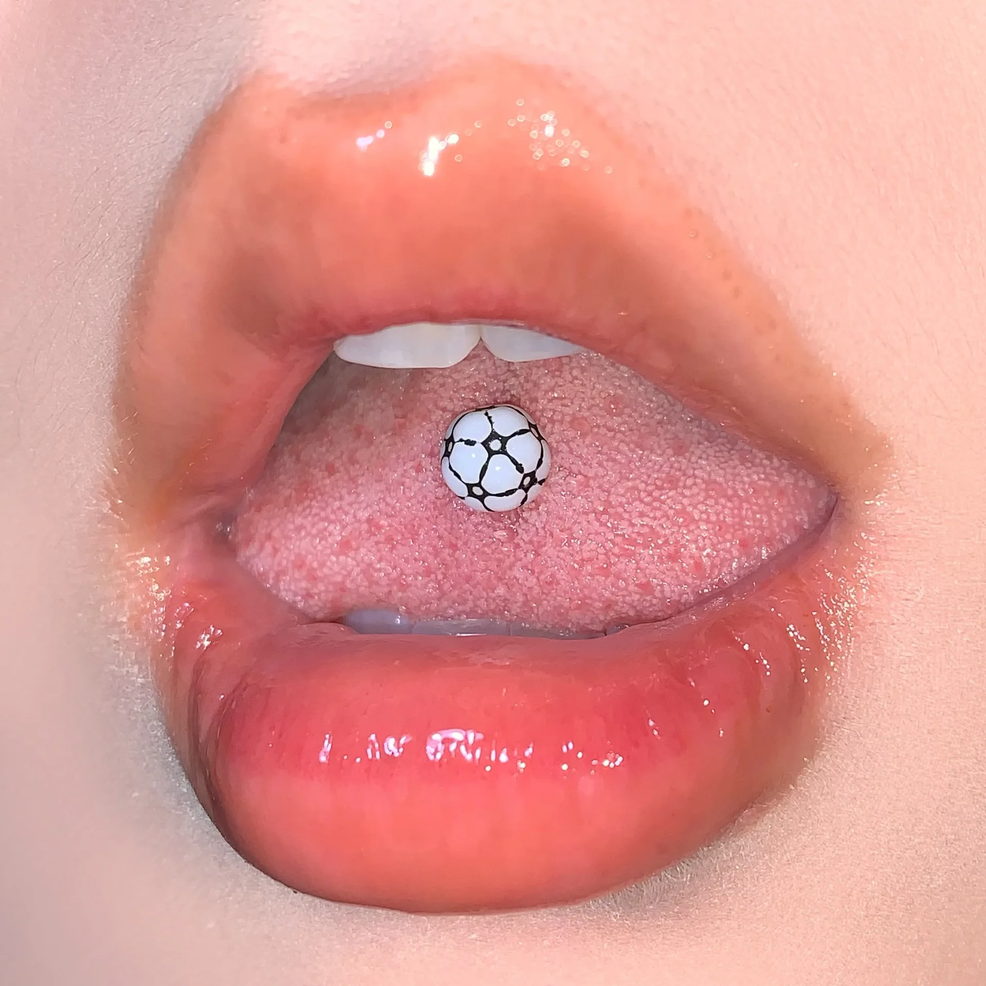 INS Style Y2K Soccer Print Tongue Ring 7 Colors Soccer Pattern Tongue Barbell External Thread Steel Subculture Piercing Jewelry