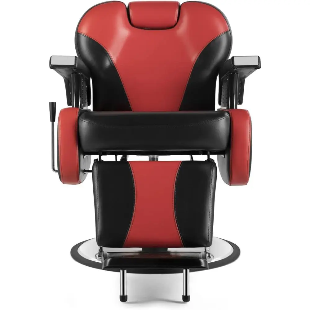 

Винтажное парикмахерское кресло повышенной прочности: красно-черное кресло-реклайнер для профессионального использования в салонах красоты и спа