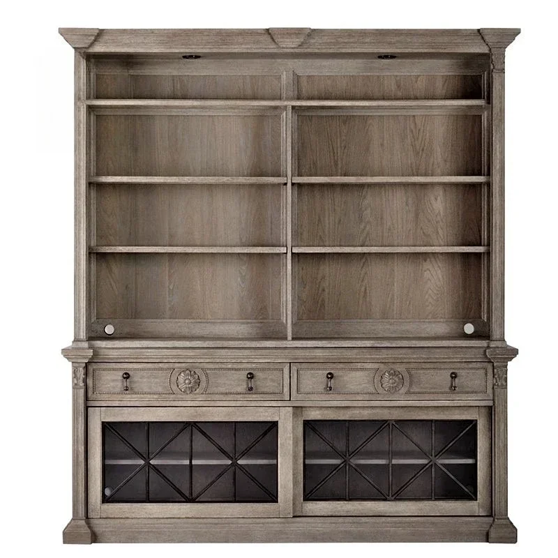 

American retro carved solid wood side cabinet dining cabinet French old kitchen dishboard wine