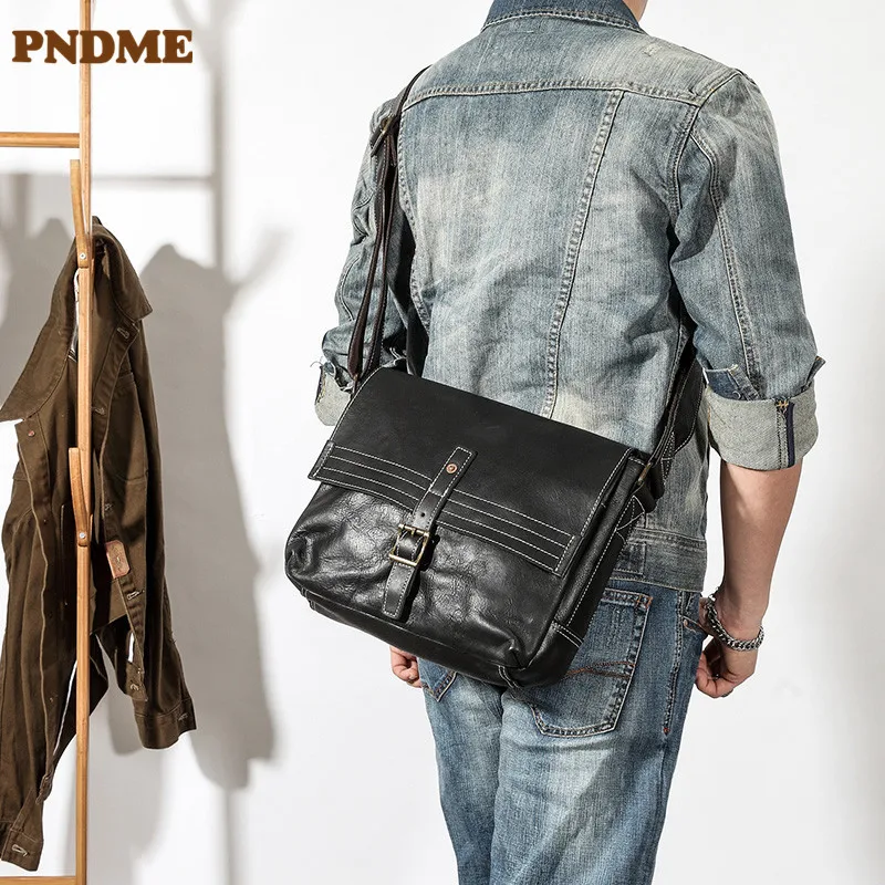 Fashion casual genuine leather men's messenger bag outdoor designer luxury real cowhide large capacity work black shoulder bag