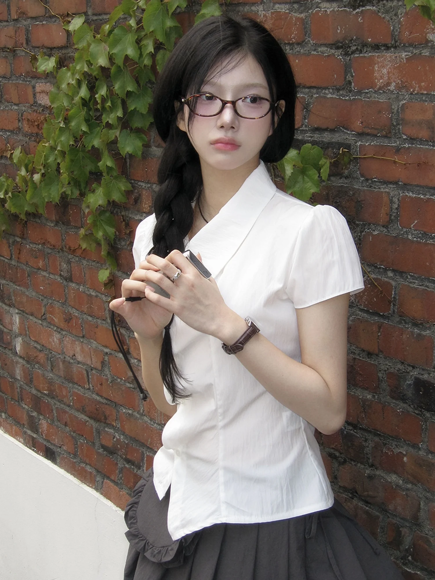 

Chic ort Sve irt Women's Design Asymmetrical Collar Button Slimming Versatile Fem Faion Commute Sle Regular Fit