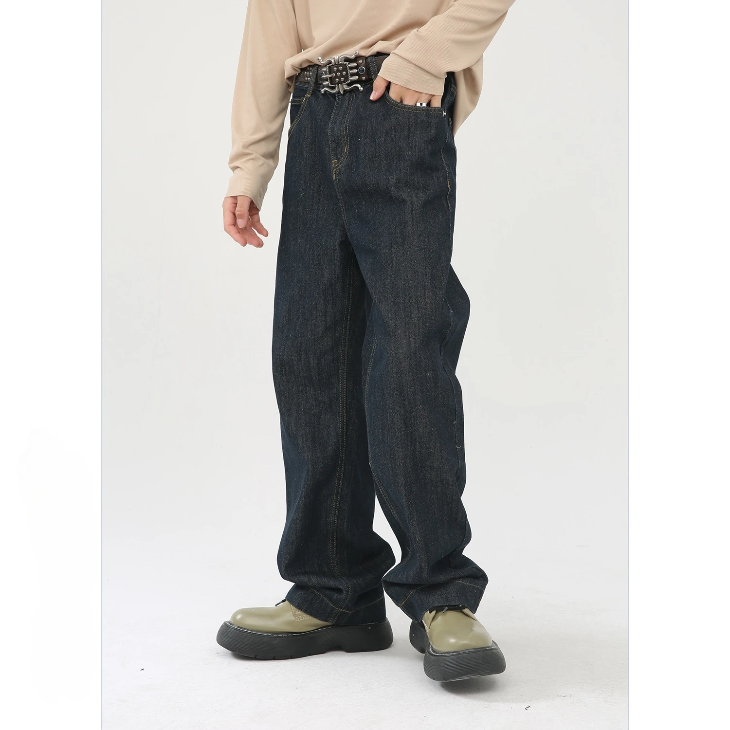 

Primary Color Jeans Versatile Loose and Thin Straight Trousers 2026 Spring and Autumn Men