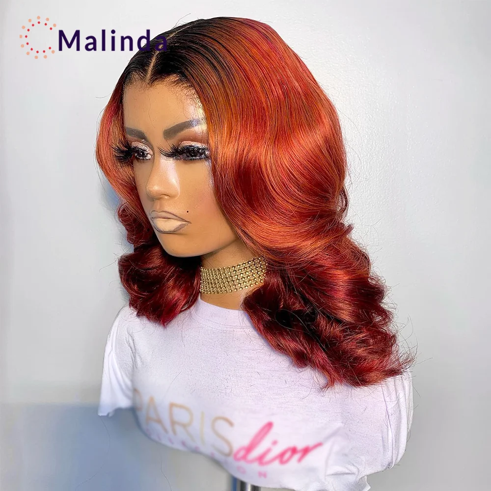 Ombre Orange Short Loose Deep Wave 13x4 Human Hair Lace Front Wigs Ginger Orange Colored Short Bob Lace Frontal Wigs For Women