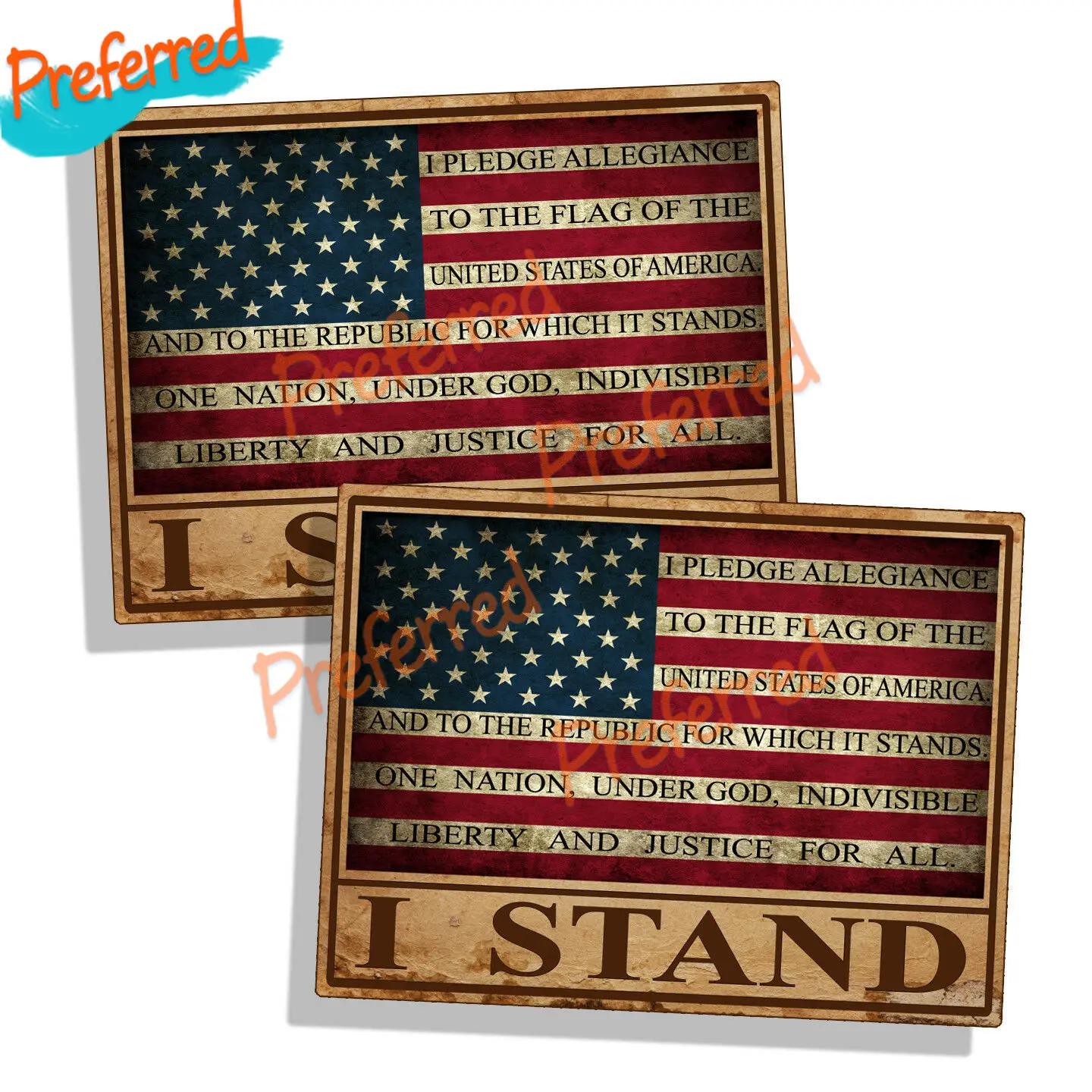 

2X Country I Station American Flag Commitment Sticker Vinyl Decal Pride Car Truck Window Bumper