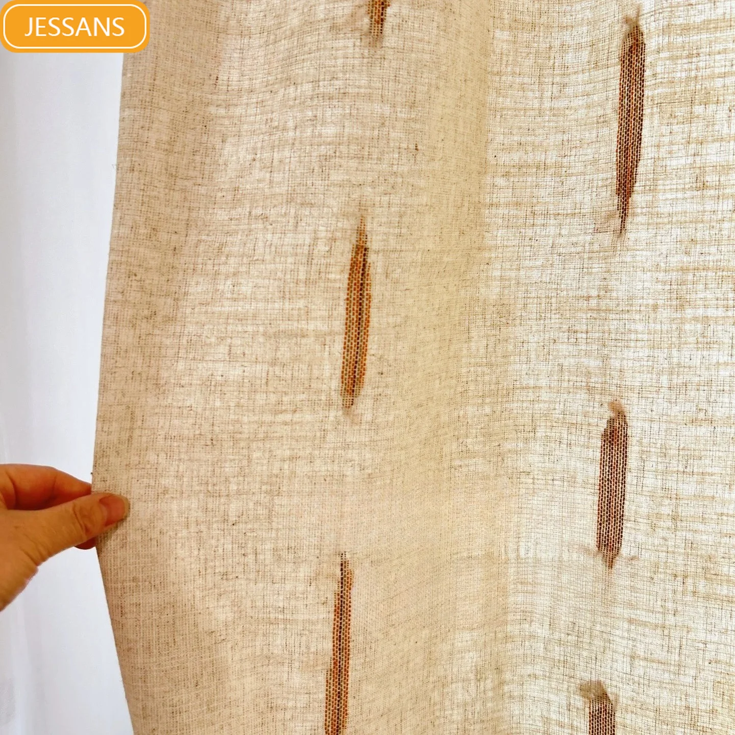 Cotton and Linen Log Vertical Grain Embroidery Thickened Window Screen Curtains for Living Room Bedroom French Window Balcony